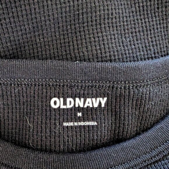 Slim Fit Scallop Hem Waffle Knit Baby Tee Black Crew Neck Cotton Poly Women's M - Picture 6 of 7